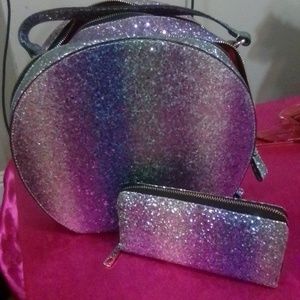 Multi color Sparkle shiny Ladies wallet and travel bag